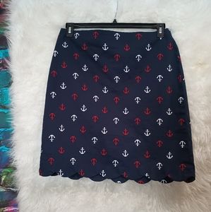 Talbots Navy Blue Red and White Anchor Scalloped Hem Skirt Size 10